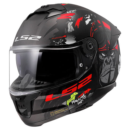 LS2 FF808 STREAM II ANGRY MONKEY helmet - XS , Matt Black Red